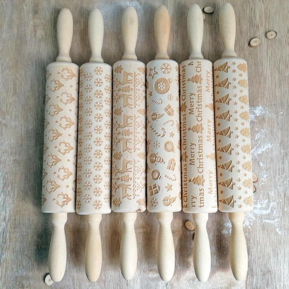 Christmas Rolling Pin Wooden Stick Baking Pastry Tool